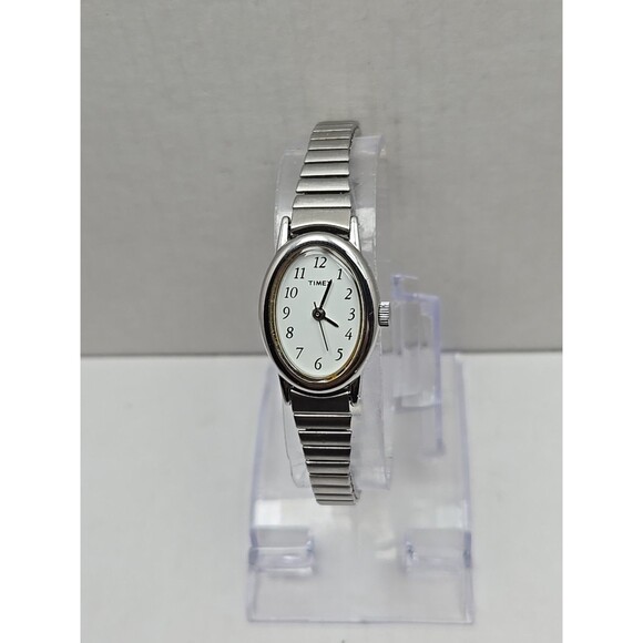 Timex Cavatina Silver Tone Oval Womens Quartz Watch Stretch Band New Battery - Picture 1 of 13